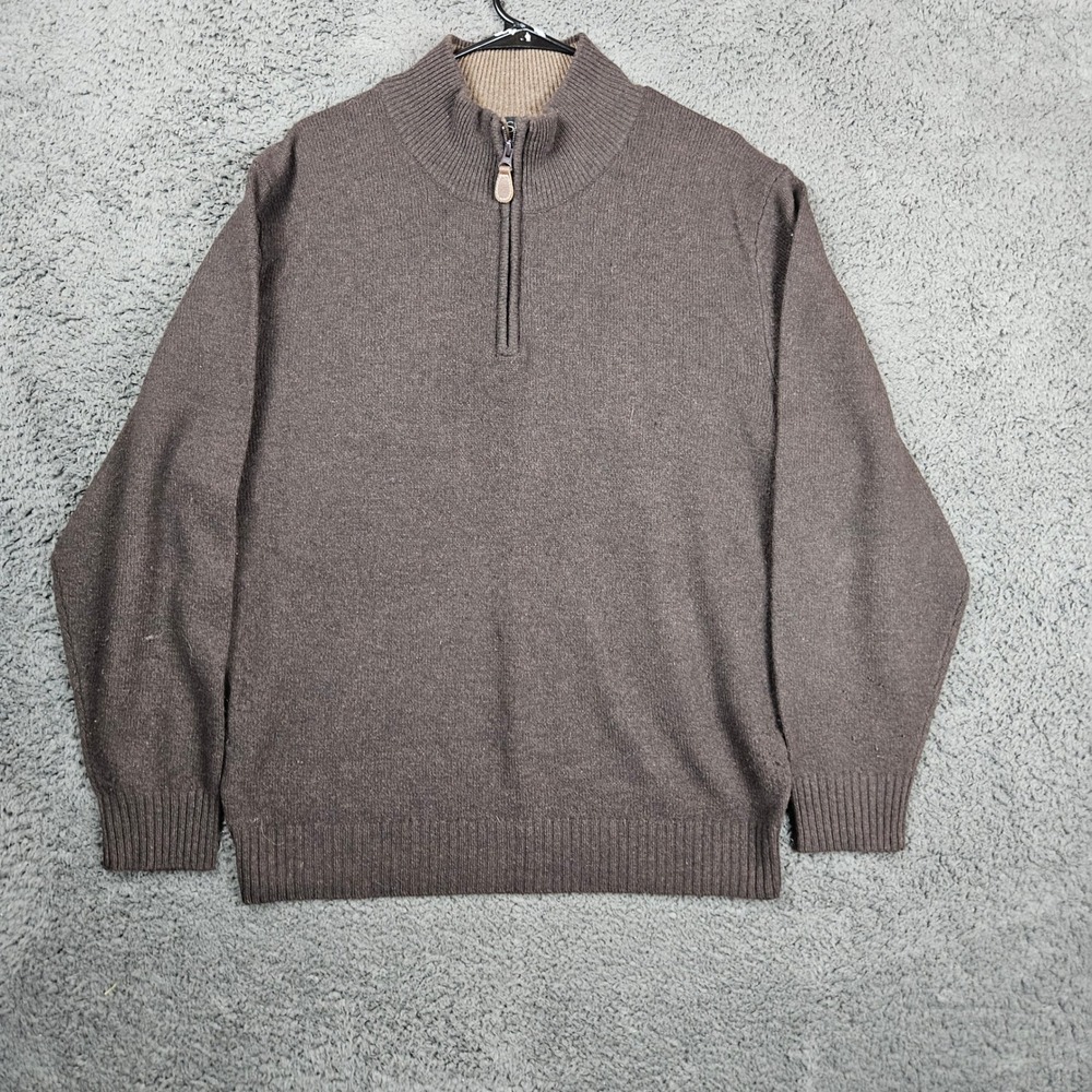 Jos A Bank Mens Brown Lambswool Blend Quarter Zip Mock Neck Sweater‎